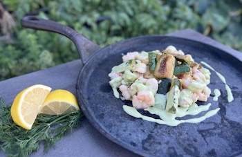 Shrimp, Risotto and Herb Sauce