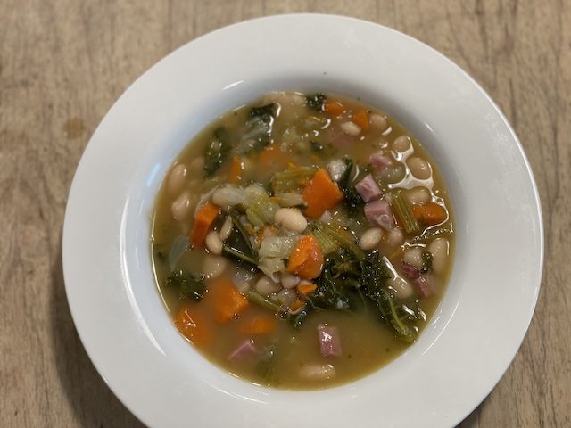 White Bean, Kale, Ham Soup