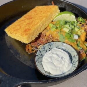 Vegetarian Cowboy Chili with Cornbread Crust